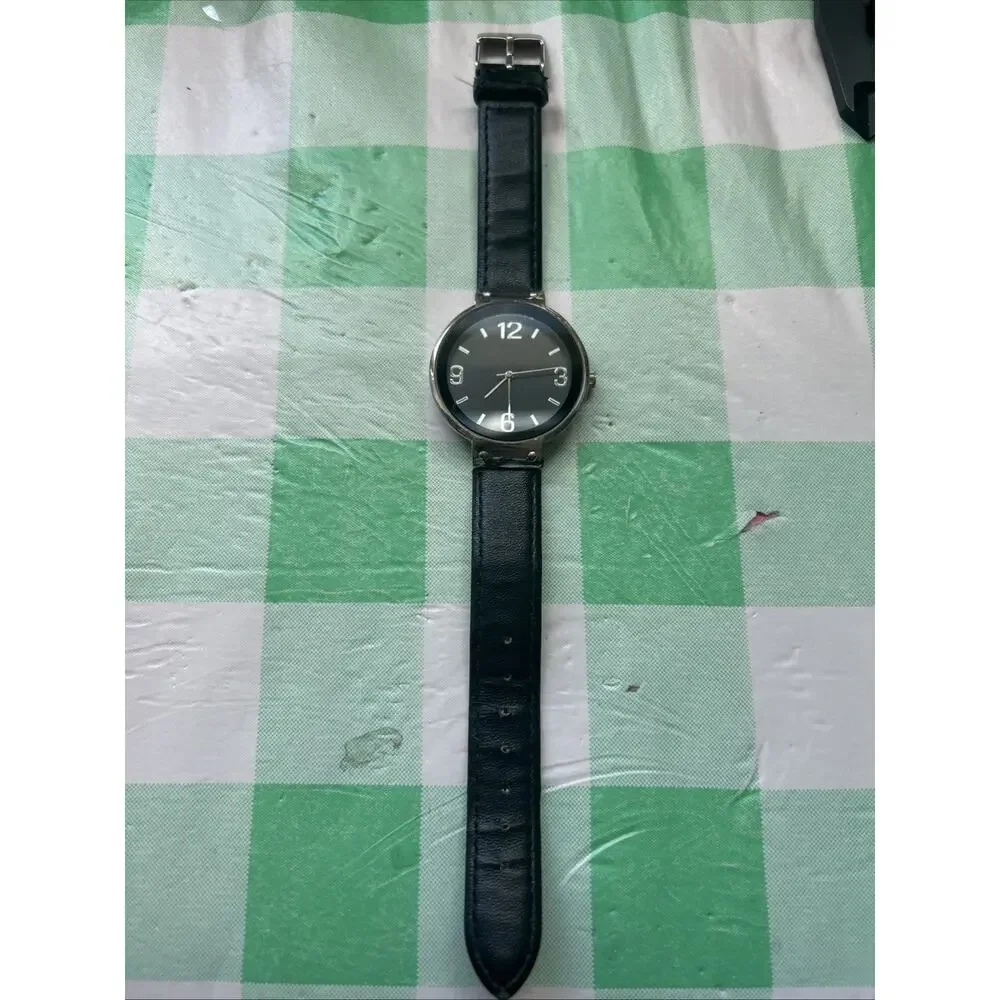 Silver Tone Black Dial Vegan Leather Women’s Quartz Watch